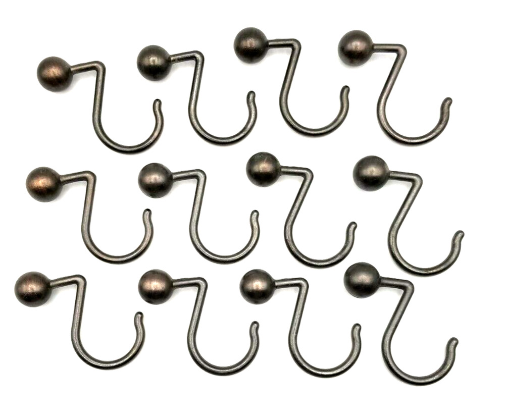 Vintage Shower Curtain Hooks Metal Ball Bronze Tone Heavy Weight 2" Lot of 12